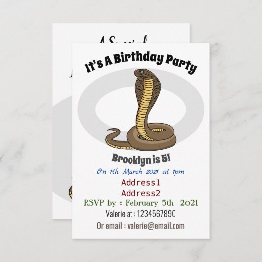 Invitation Illustration de serpent à cobra Brown (Devant / Derrière)