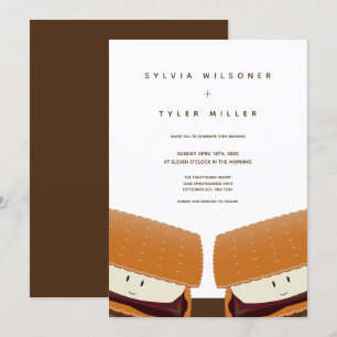 Invitation Illustration de S'more Mariage Blanc Brun Vertical