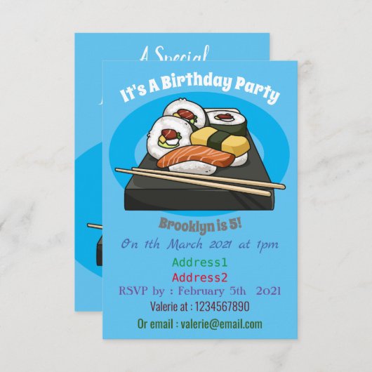 Invitation Illustration de sushi (Devant / Derrière)