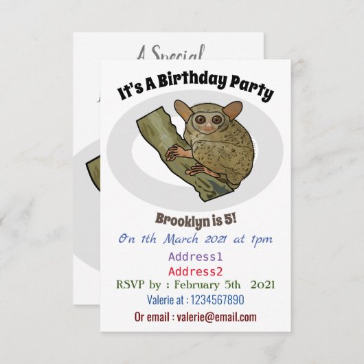 Invitation Illustration de Tarsier (Devant / Derrière)