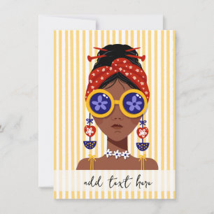 Invitation Illustration de tête de femme colorée sur note jau