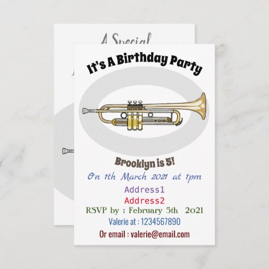 Invitation Illustration de trompette (Devant / Derrière)