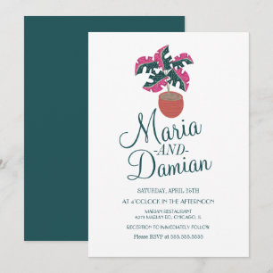 Invitation Illustration de verdure de plante Monstera rose ma