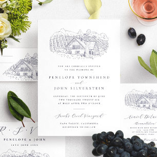 Invitation Illustration de vignoble rustique classique pour m