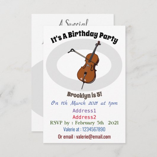 Invitation Illustration de violoncelle (Devant / Derrière)