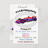 Invitation Illustration de voiture de course professionnelle (Devant / Derrière)