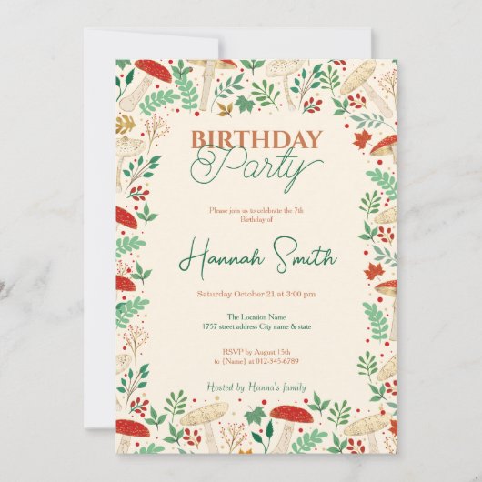 Invitation Illustration des champignons et des Feuilles de la (Devant)