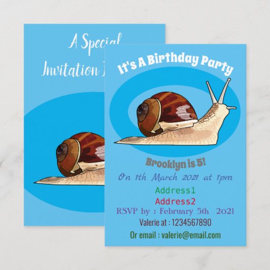 Invitation Illustration d'escargot (Devant / Derrière)