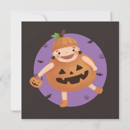 Invitation Illustration d'Halloween : Fille Citrouille (Devant)