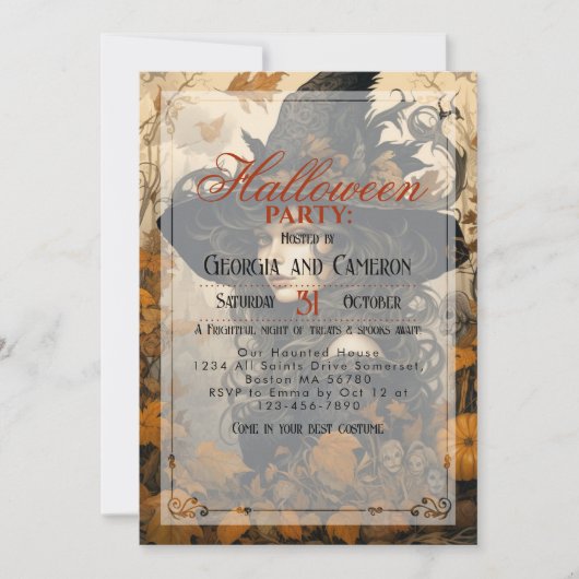 Invitation Illustration d'Halloween sorcière (Devant)