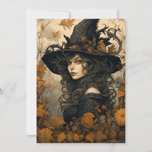 Invitation Illustration d'Halloween sorcière (Dos)