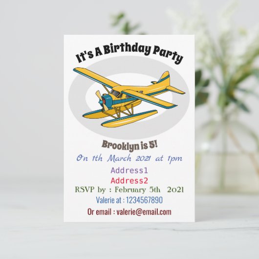 Invitation Illustration d'hydravion (Debout devant)