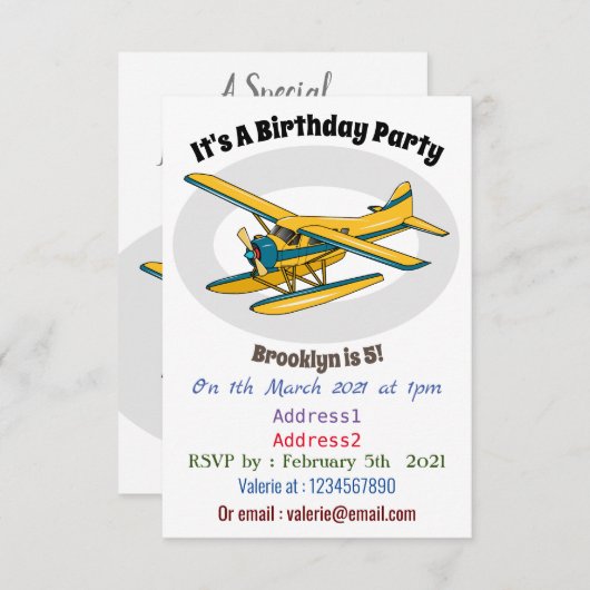 Invitation Illustration d'hydravion (Devant / Derrière)