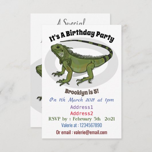 Invitation Illustration d'Iguana (Devant / Derrière)