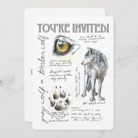Invitation Illustration d'invitation Canis Lupus Loup (Devant / Derrière)