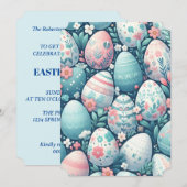 Invitation Illustration d'œufs classiques pastel rose bleu bl (Devant / Derrière)