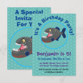 Invitation Illustration drôle de piranha affamée (Devant / Derrière)