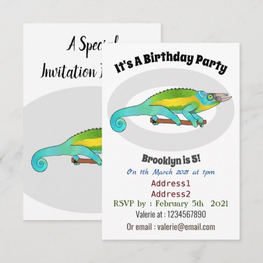 Invitation Illustration du caméléon de Jackson (Devant / Derrière)