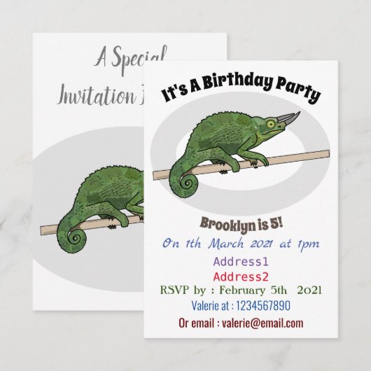 Invitation Illustration du caméléon de Jackson (Devant / Derrière)