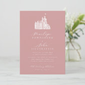 Invitation Illustration du château Script Dusty Rose Mariage (Debout devant)