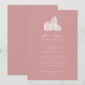 Invitation Illustration du château Script Dusty Rose Mariage (Devant / Derrière)
