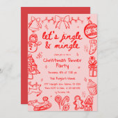 Invitation Illustration du Doodle tiré à la main Fête de Noël (Devant / Derrière)