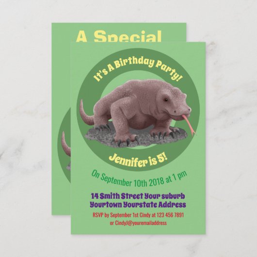 Invitation Illustration du dragon de Komodo (Devant / Derrière)