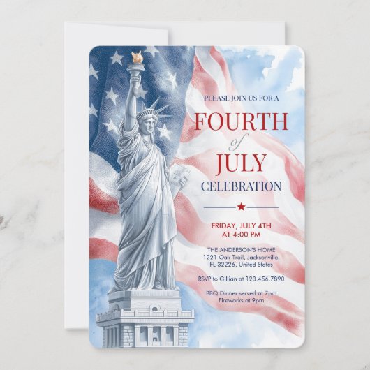 Invitation Illustration du drapeau de la Statue de la Liberté (Devant)