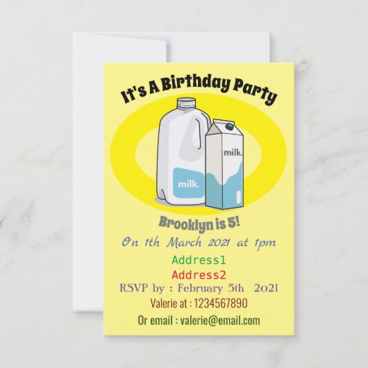 Invitation Illustration du lait (Devant)