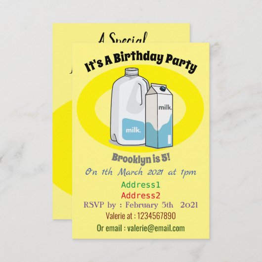 Invitation Illustration du lait (Devant / Derrière)