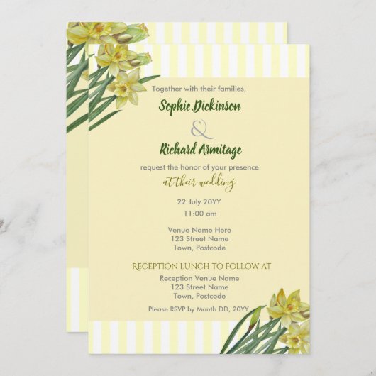 Invitation Illustration du portrait des jonquilles d'aquarell (Devant / Derrière)