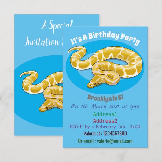 Invitation Illustration du serpent python birman (Devant / Derrière)