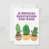 Invitation Illustration du trio de cactus à chant mignon (Dos)