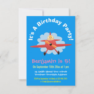 Invitation Illustration d'un avion rouge volant mignon