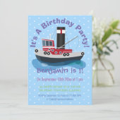 Invitation Illustration d'un bateau à chalutier mignon (Debout devant)