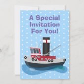 Invitation Illustration d'un bateau à chalutier mignon (Dos)