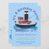 Invitation Illustration d'un bateau à chalutier mignon (Devant / Derrière)