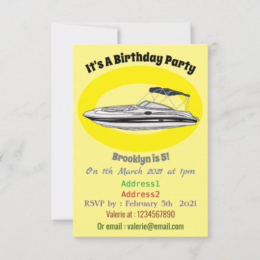 Invitation Illustration d'un bateau à moteur (Devant)