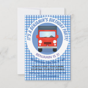 Invitation Illustration d'un camion kawaii rouge mou