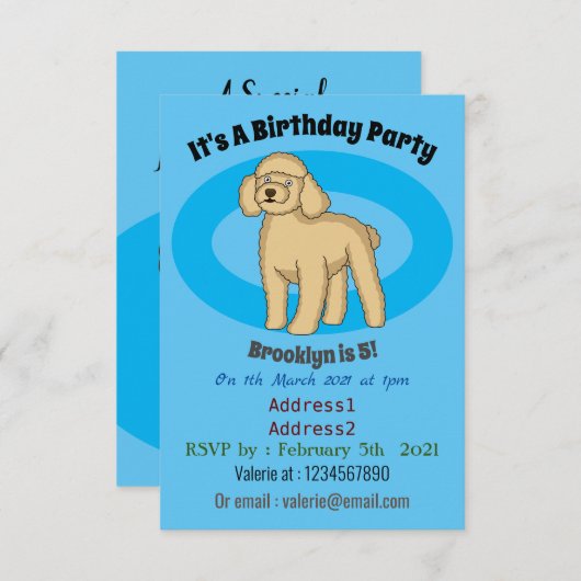 Invitation Illustration d'un caniche brun joyeux (Devant / Derrière)