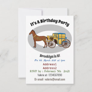 Invitation Illustration d'un cheval mignon et d'un carrosse r