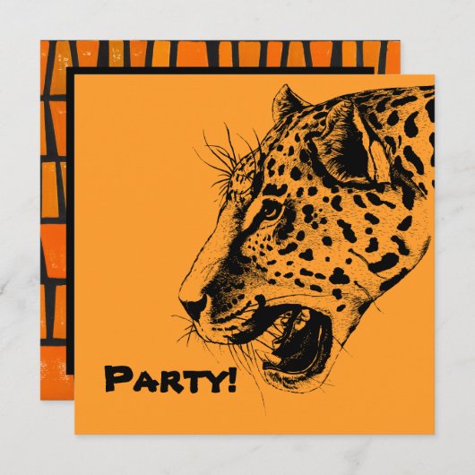 Invitation Illustration d'un léopard tiré à la main noir et j (Devant / Derrière)