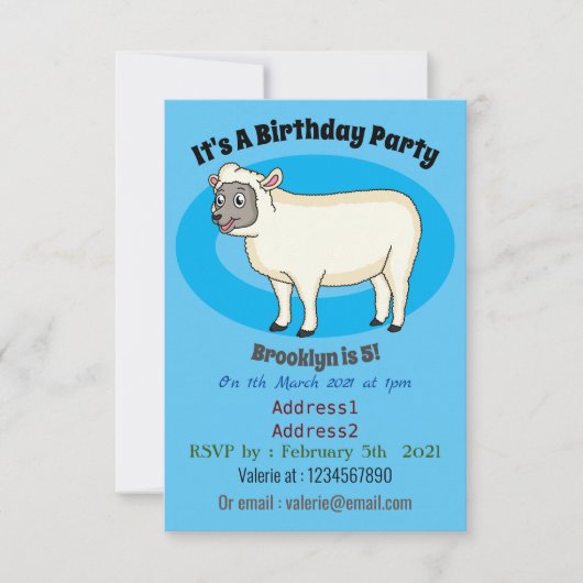 Invitation Illustration d'un mouton joyeux (Devant)