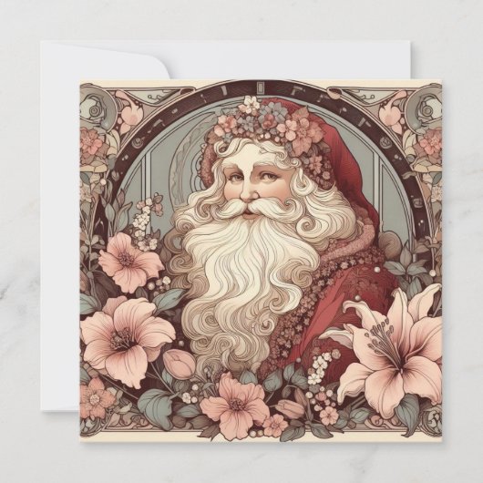 Invitation Illustration d'un Père Noël Art Nouveau (Devant)