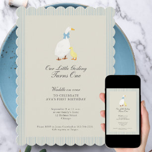Invitation Illustration d'un petit oison pour le premier anni