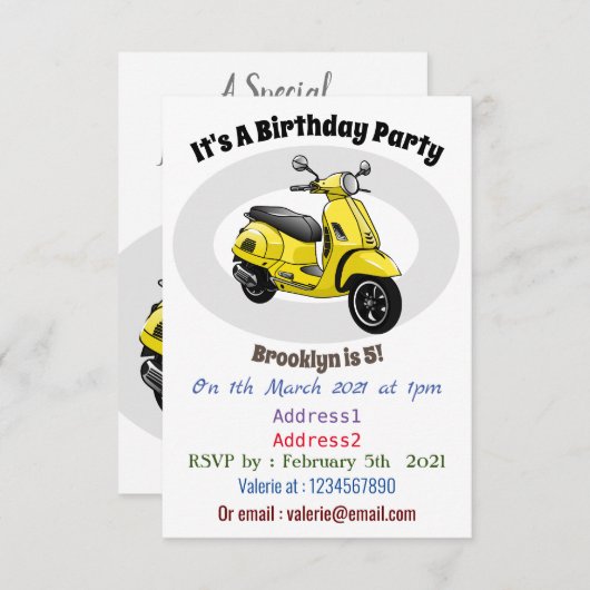 Invitation Illustration d'une moto cyclable (Devant / Derrière)