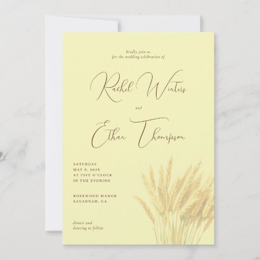 Invitation Illustration Élégante de Blé Crème (Devant)