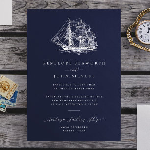 Invitation Illustration Élégante de Navire Naustique Mariage