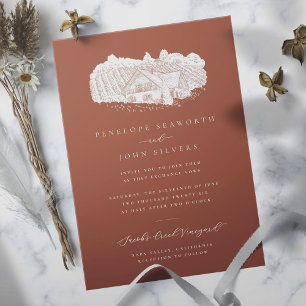 Invitation Illustration élégante de vignoble Orange brûlé pou