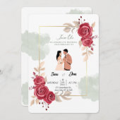 Invitation Illustration élégante des Roses rouges et des Coup (Devant / Derrière)